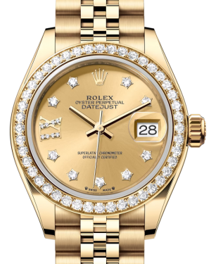 Rolex Lady Datejust 28 Yellow Gold Champagne Diamond IX Dial & Diamond Bezel Jubilee Bracelet 279138RBR - BRAND NEW