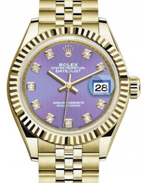 Rolex Lady Datejust 28 Yellow Gold Lavender Diamond Dial & Fluted Bezel Jubilee Bracelet 279178 - BRAND NEW