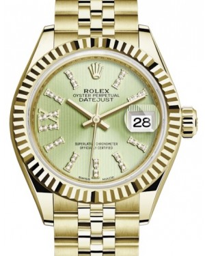 Rolex Lady Datejust 28 Yellow Gold Linden Diamond Index/Roman IX Dial & Fluted Bezel Jubilee Bracelet 279178 - BRAND NEW