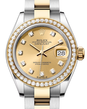 Rolex Lady Datejust 28 Yellow Gold/Steel Champagne Diamond Dial & Diamond Bezel Oyster Bracelet 279383RBR - BRAND NEW