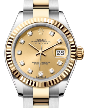 Rolex Lady Datejust 28 Yellow Gold/Steel Champagne Diamond Dial & Fluted Bezel Oyster Bracelet 279173 - BRAND NEW