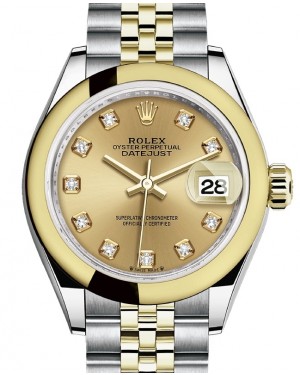 Rolex Lady Datejust 28 Yellow Gold/Steel Champagne Diamond Dial & Smooth Domed Bezel Jubilee Bracelet 279163 - BRAND NEW