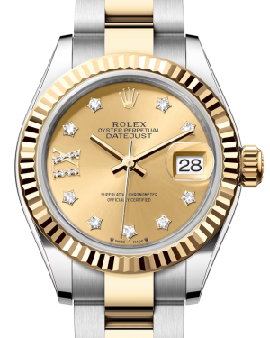 Rolex Lady Datejust 28 Yellow Gold/Steel Champagne Diamond IX Dial & Fluted Bezel Oyster Bracelet 279173 - BRAND NEW