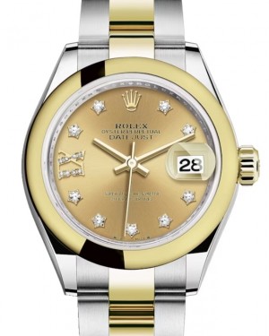 Rolex Lady Datejust 28 Yellow Gold/Steel Champagne Diamond IX Dial & Smooth Domed Bezel Oyster Bracelet 279163 - BRAND NEW