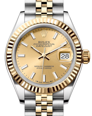 Rolex Lady Datejust 28 Yellow Gold/Steel Champagne Index Dial & Fluted Bezel Jubilee Bracelet 279173 - BRAND NEW