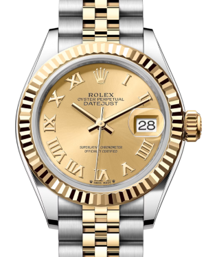 Rolex Lady Datejust 28 Yellow Gold/Steel Champagne Roman Dial & Fluted Bezel Jubilee Bracelet 279173 - BRAND NEW