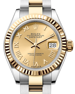 Rolex Lady Datejust 28 Yellow Gold/Steel Champagne Roman Dial & Fluted Bezel Oyster Bracelet 279173 - BRAND NEW