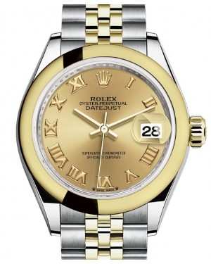 Rolex Lady Datejust 28 Yellow Gold/Steel Champagne Roman Dial & Smooth Domed Bezel Jubilee Bracelet 279163 - BRAND NEW