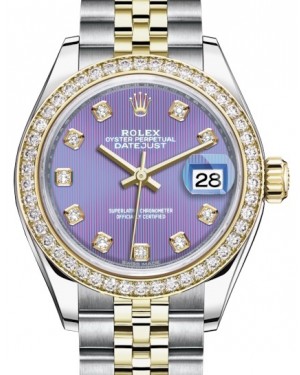 Rolex Lady Datejust 28 Yellow Gold/Steel Lavender Diamond Dial & Diamond Bezel Jubilee Bracelet 279383RBR - BRAND NEW
