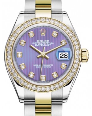 Rolex Lady Datejust 28 Yellow Gold/Steel Lavender Diamond Dial & Diamond Bezel Oyster Bracelet 279383RBR - BRAND NEW
