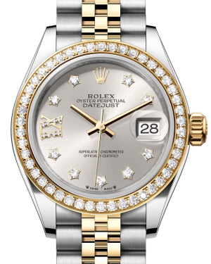 Rolex Lady Datejust 28 Yellow Gold/Steel Silver Diamond IX Dial & Diamond Bezel Jubilee Bracelet 279383RBR - BRAND NEW