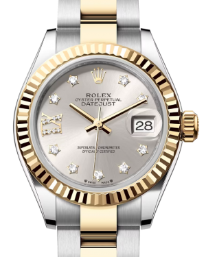 Rolex Lady Datejust 28 Yellow Gold/Steel Silver Diamond IX Dial & Fluted Bezel Oyster Bracelet 279173 - BRAND NEW
