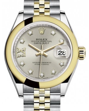 Rolex Lady Datejust 28 Yellow Gold/Steel Silver Diamond IX Dial & Smooth Domed Bezel Jubilee Bracelet 279163 - BRAND NEW