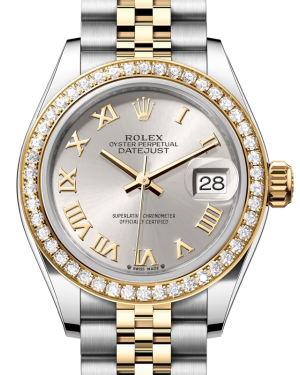 Rolex Lady Datejust 28 Yellow Gold/Steel Silver Roman Dial & Diamond Bezel Jubilee Bracelet 279383RBR - BRAND NEW
