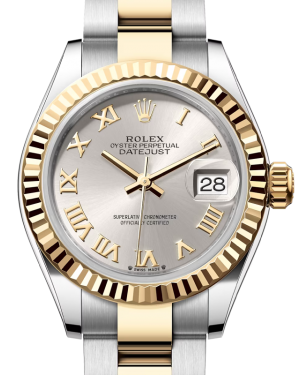 Rolex Lady Datejust 28 Yellow Gold/Steel Silver Roman Dial & Fluted Bezel Oyster Bracelet 279173 - BRAND NEW