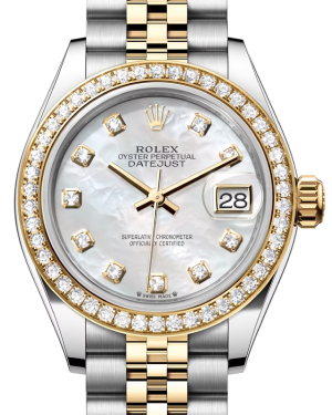Rolex Lady Datejust 28 Yellow Gold/Steel White Mother of Pearl Diamond Dial & Diamond Bezel Jubilee Bracelet 279383RBR - BRAND NEW
