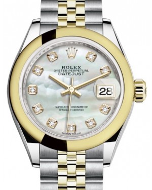 Rolex Lady Datejust 28 Yellow Gold/Steel White Mother of Pearl Diamond Dial & Smooth Domed Bezel Jubilee Bracelet 279163 - BRAND NEW