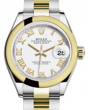 Rolex Lady Datejust 28 Yellow Gold/Steel White Roman Dial & Smooth Domed Bezel Oyster Bracelet 279163 - BRAND NEW