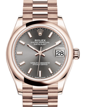 Rolex Lady-Datejust 31 Rose Gold Rhodium Index Dial & Smooth Domed Bezel President Bracelet 278245 - BRAND NEW