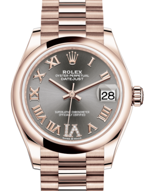 Rolex Lady-Datejust 31 Rose Gold Rhodium Roman Diamond VI Dial & Smooth Domed Bezel President Bracelet 278245 - BRAND NEW