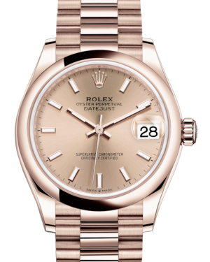 Rolex Lady-Datejust 31 Rose Gold Rose Index Dial & Smooth Domed Bezel President Bracelet 278245 - BRAND NEW