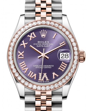 Rolex Lady-Datejust 31 Rose Gold/Steel Aubergine Roman Diamond VI Dial & Diamond Bezel Jubilee Bracelet 278381RBR - BRAND NEW