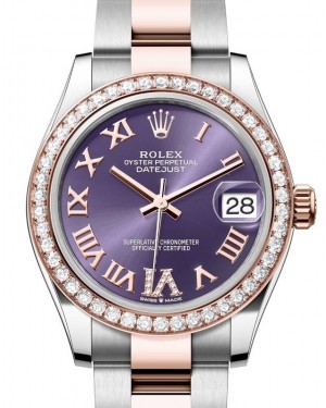 Rolex Lady-Datejust 31 Rose Gold/Steel Aubergine Roman Diamond VI Dial & Diamond Bezel Oyster Bracelet 278381RBR - BRAND NEW