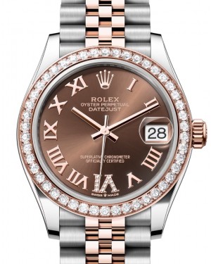 Rolex Lady-Datejust 31 Rose Gold/Steel Chocolate Roman Diamond VI Dial & Diamond Bezel Jubilee Bracelet 278381RBR - BRAND NEW