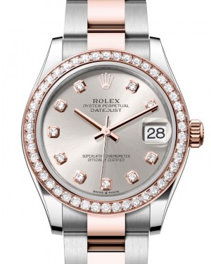 Rolex Lady-Datejust 31 Rose Gold/Steel Silver Diamond Dial & Diamond Bezel Oyster Bracelet 278381RBR - BRAND NEW