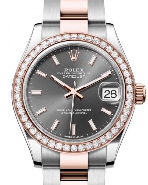 Rolex Lady-Datejust 31 Rose Gold/Steel Slate Index Dial & Diamond Bezel Oyster Bracelet 278381RBR - BRAND NEW