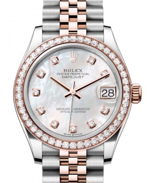 Rolex Lady-Datejust 31 Rose Gold/Steel White Mother of Pearl Diamond Dial & Diamond Bezel Jubilee Bracelet 278381RBR - BRAND NEW