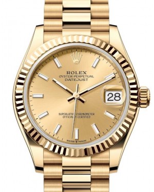 Rolex Lady-Datejust 31 President Yellow Gold Champagne Index Dial & Fluted Bezel 278278