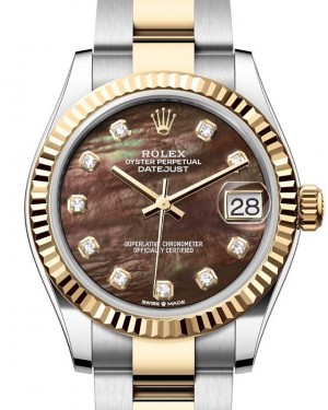 Rolex Lady-Datejust 31 Yellow Gold/Steel Black Mother of Pearl Diamond Dial & Fluted Bezel Oyster Bracelet 278273 - BRAND NEW
