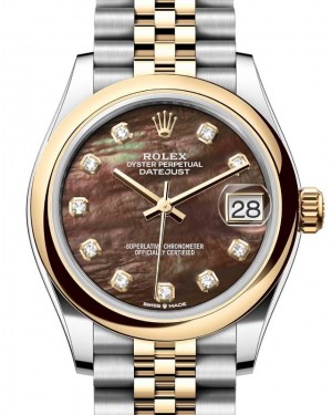 Rolex Lady-Datejust 31 Yellow Gold/Steel Black Mother of Pearl Diamond Dial & Smooth Domed Bezel Jubilee Bracelet 278243 - BRAND NEW