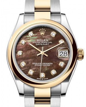 Rolex Lady-Datejust 31 Yellow Gold/Steel Black Mother of Pearl Diamond Dial & Smooth Domed Bezel Oyster Bracelet 278243 - BRAND NEW