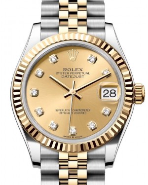 Rolex Lady-Datejust 31 Yellow Gold/Steel Champagne Diamond Dial & Fluted Bezel Jubilee Bracelet 278273 - BRAND NEW