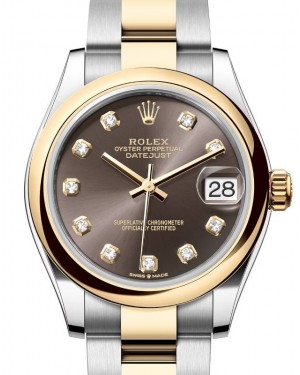 Rolex Lady-Datejust 31 Yellow Gold/Steel Dark Grey Diamond Dial & Smooth Domed Bezel Oyster Bracelet 278243 - BRAND NEW