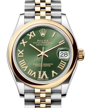 Rolex Lady-Datejust 31 Yellow Gold/Steel Olive Green Roman Diamond VI Dial & Smooth Domed Bezel Jubilee Bracelet 278243 - BRAND NEW