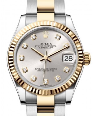 Rolex Lady-Datejust 31 Yellow Gold/Steel Silver Diamond Dial & Fluted Bezel Oyster Bracelet 278273 - BRAND NEW