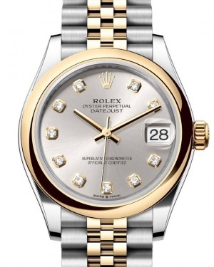 Rolex Lady-Datejust 31 Yellow Gold/Steel Silver Diamond Dial & Smooth Domed Bezel Jubilee Bracelet 278243 - BRAND NEW