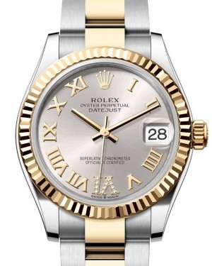 Rolex Lady-Datejust 31 Yellow Gold/Steel Silver Roman Diamond VI Dial & Fluted Bezel Oyster Bracelet 278273 - BRAND NEW