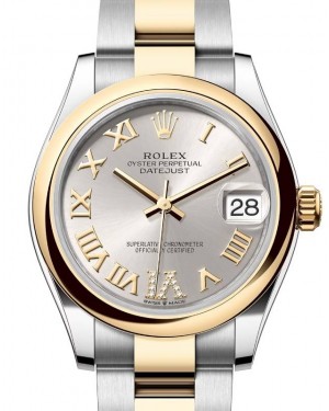 Rolex Lady-Datejust 31 Yellow Gold/Steel Silver Roman Diamond VI Dial & Smooth Domed Bezel Oyster Bracelet 278243 - BRAND NEW
