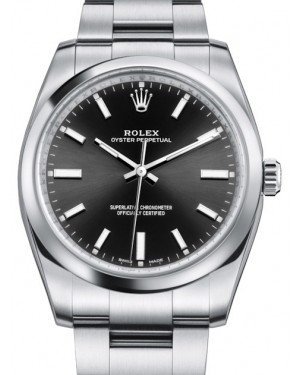 Rolex Oyster Perpetual 34 Stainless Steel Black Index Dial & Smooth Bezel Oyster Bracelet 114200