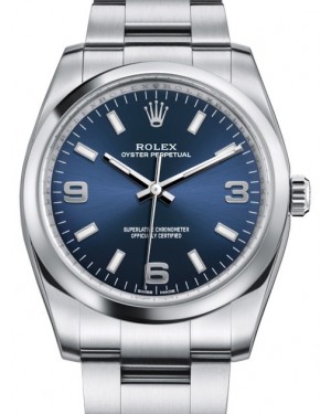 Rolex Oyster Perpetual 34 Stainless Steel Blue Arabic / Index Dial & Smooth Bezel Oyster Bracelet 114200 - BRAND NEW