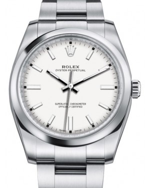 Rolex Oyster Perpetual 34 Stainless Steel White Index Dial & Smooth Bezel Oyster Bracelet 114200
