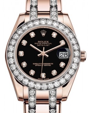 Rolex Pearlmaster 34 Rose Gold Black Diamond Dial & Diamond Bezel Diamond Set Pearlmaster Bracelet 81285 - BRAND NEW