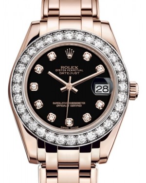 Rolex Pearlmaster 34 Rose Gold Black Diamond Dial & Diamond Bezel Pearlmaster Bracelet 81285 - BRAND NEW