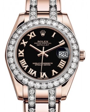 Rolex Pearlmaster 34 Rose Gold Black Roman Dial & Diamond Bezel Diamond Set Pearlmaster Bracelet 81285 - BRAND NEW