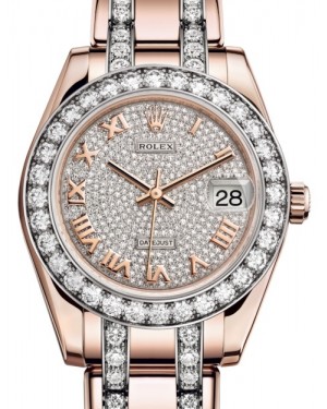 Rolex Pearlmaster 34 Rose Gold Diamond Paved Roman Dial & Diamond Bezel Diamond Set Pearlmaster Bracelet 81285 - BRAND NEW