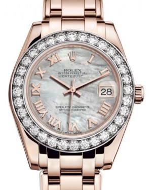 Rolex Pearlmaster 34 Rose Gold White Mother of Pearl Roman Dial & Diamond Bezel Pearlmaster Bracelet 81285 - BRAND NEW
